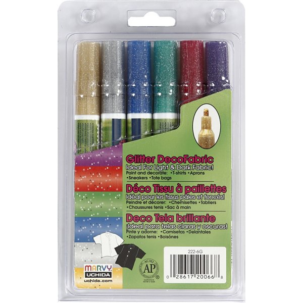 Deco Textilpennor - 3 mm - glitterf�rger - 6 st
