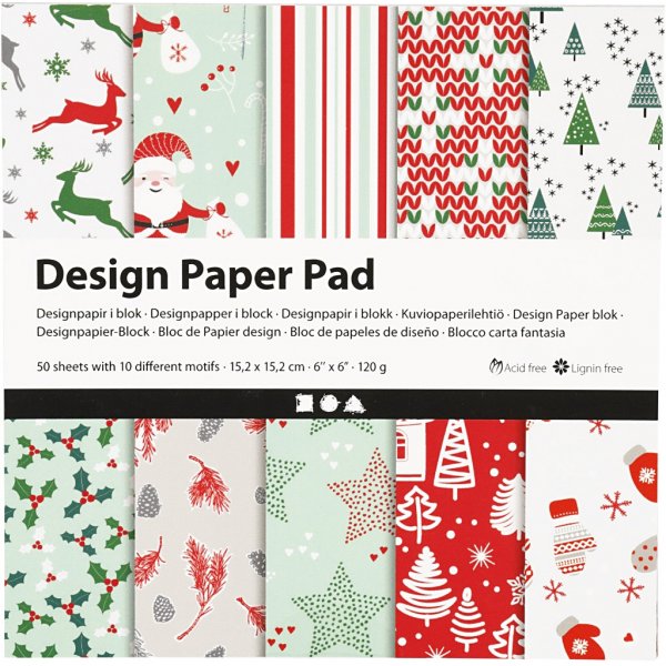 Designpapper - röd/grön - 50 ark Designpapper - röd/grön - 50 ark