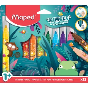 Fiberpennest - Maped - 12 vaskbare penne Jumbo Jungle Fever