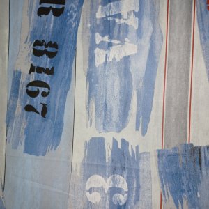 Vaxduk textil bl� med text 150 cm