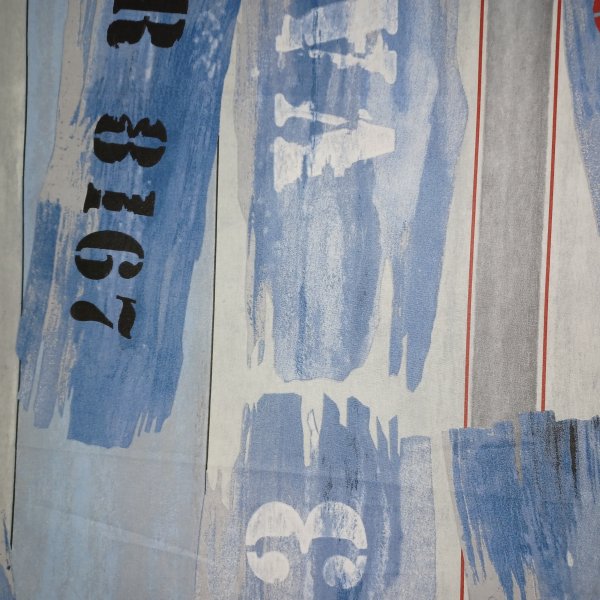 Vaxduk textil bl� med text 150 cm