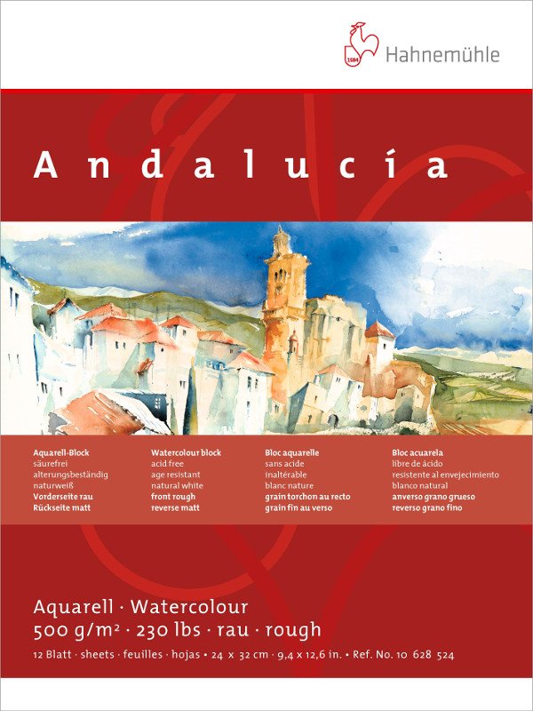 Akvarelblok Hahnemühle Andalucía 500 g Grov/Mat - 30x40cm - Akvarelpapir, Blok