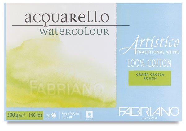 Fabriano Akvarelblok 300 g Grov - 125 x 180 mm - 25 ark - Akvarelpapir, Blok