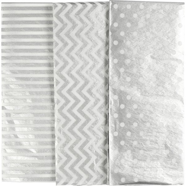 Silkespapper - silver - 50 x 70 cm - 17 g -6 ark Silkespapper - silver - 50 x 70 cm - 17 g -6 ark