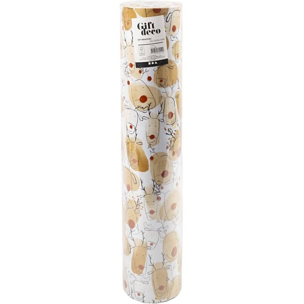 Presentpapper - beige - röd - Renar - 100 m Presentpapper - beige - röd - Renar - 100 m