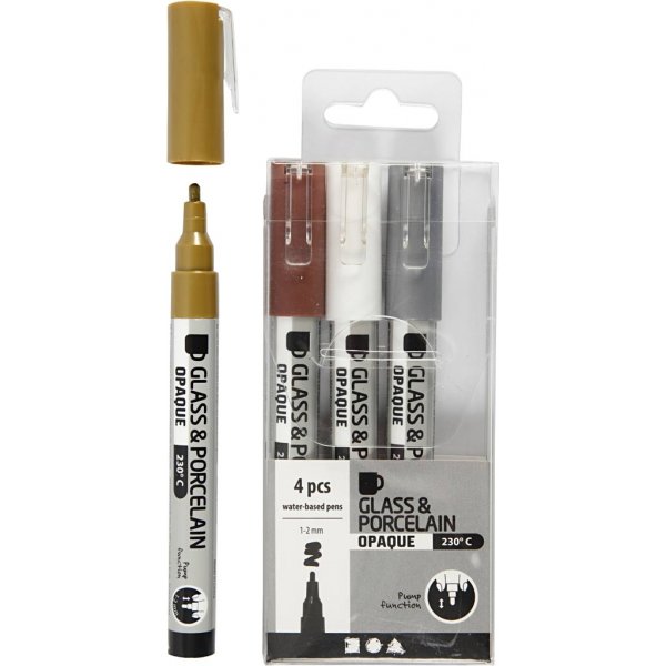 Glas- och porslinstusch - brun - guld - silver - vit - semi opaque - 1-2 mm - 4 st Glas- och porslinstusch - brun - guld - silver - vit - semi opaque - 1-2 mm - 4 st