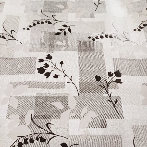 Vaxduk PVC Blommor med rutor Gr�skala 140 cm