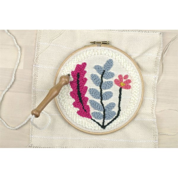 Punch needle-kit med v�xtmotiv, 20 cm