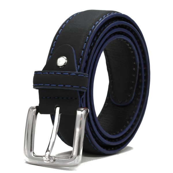 L�derb�lte med bl� syninger - Sort