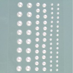 Halvpärlor akryl självhäftande 3 5 7 mm - vit pärla 72-pack rund