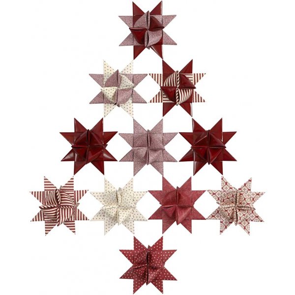 Stjernestrimler - rød - glitter, lak - Ø6,5+11,5 cm - 40 strimler Stjernestrimler - rød - glitter, lak - Ø6,5+11,5 cm - 40 strimler