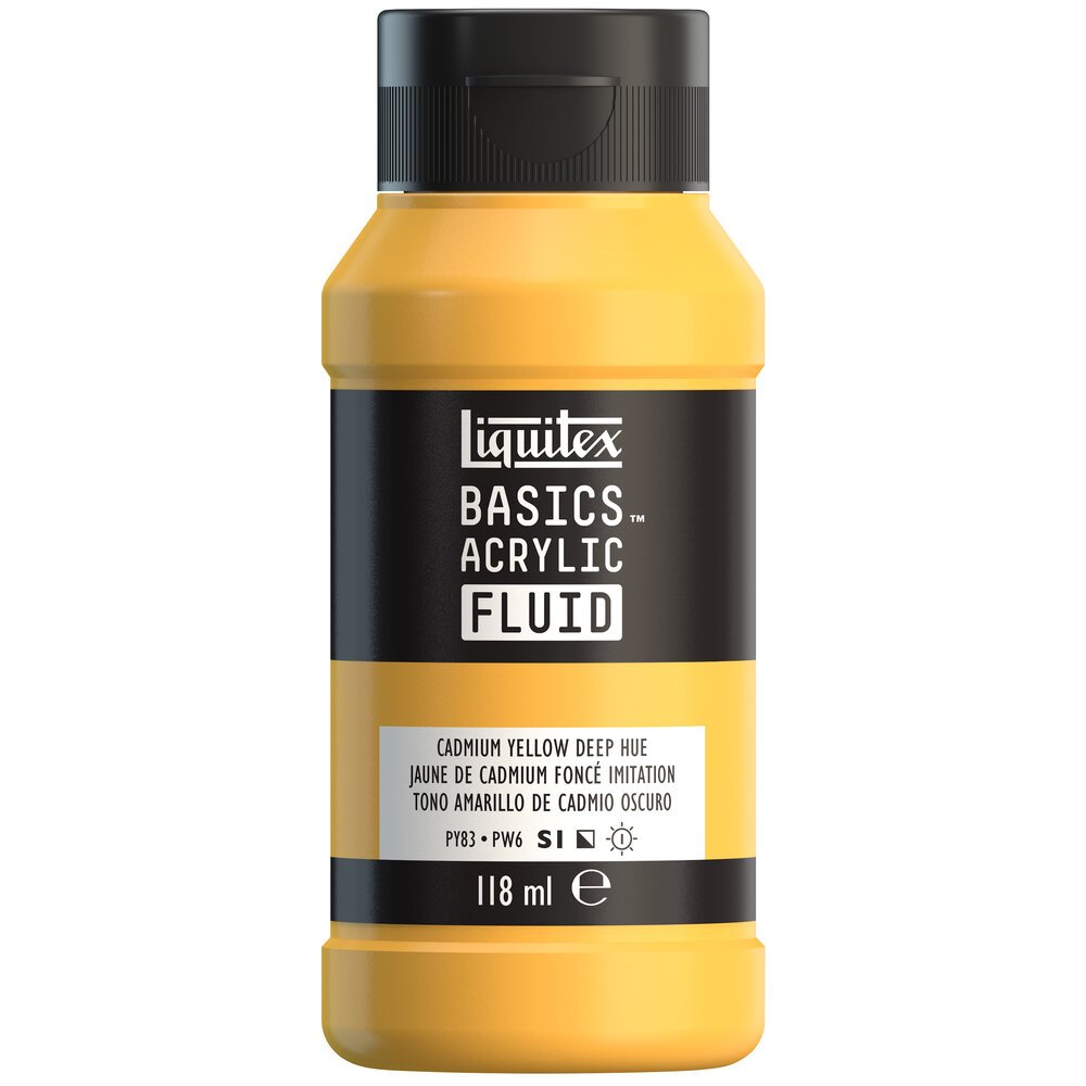 Akrylfärg - Liquitex Basics Fluid - 118ml - Cadmium Yellow Deep Hue - Akrylfärger, Konstnärsfärger