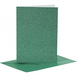 Kort og kuverter - grn - glitter - 4 st