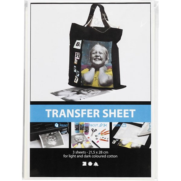 Transferark - vit - till ljusa och mörka textilier - 3 ark Transferark - vit - till ljusa och mörka textilier - 3 ark