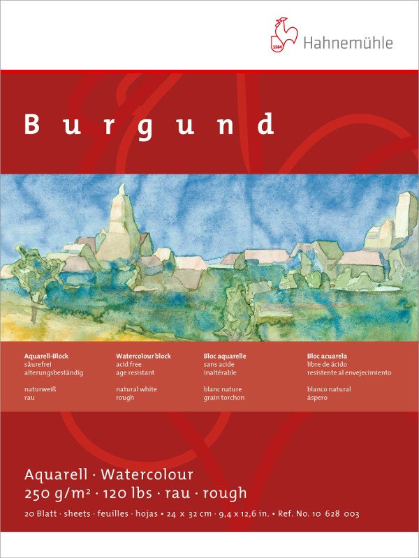 Akvarelblok Hahnemühle Burgund 250 g Grov - 30x40 cm - Akvarelpapir, Blok
