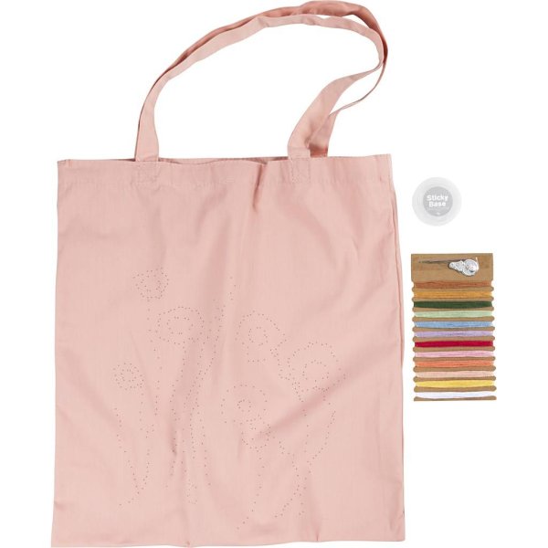 Broderikit med stofpose Blød pink - DIY-sæt Broderikit med stofpose Blød pink - DIY-sæt