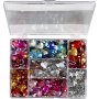 Rhinestones in box - bl - rosa - slv - rund - stjerner - hjerter - 6+7+9+10+11+12+14+16 mm - 300 stk