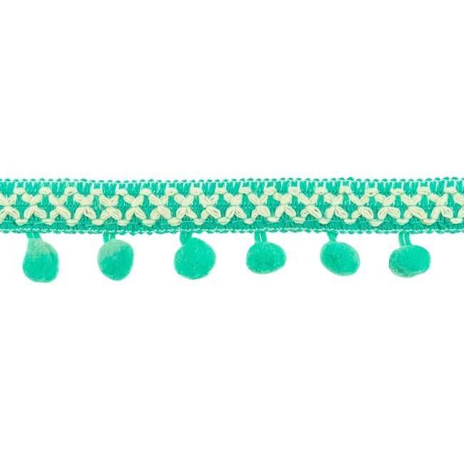 Blonder - Pom Pom, kors - mint - Ballfrynser, Snører, Tekstilbånd og snorer