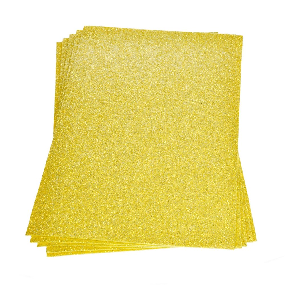 Ark af gummifoam med glitter 200x300x2 mm - gul - Skumgummiark, Dekorationsgummi, Dekorationmateriale, Hobbymateriale, Håndværk