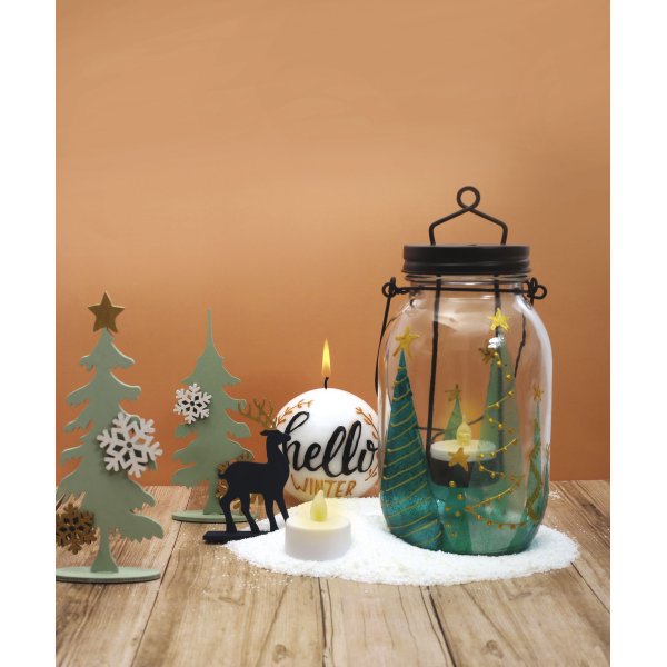 Glaslykta med metallh�ngare 9 x 21,5 cm