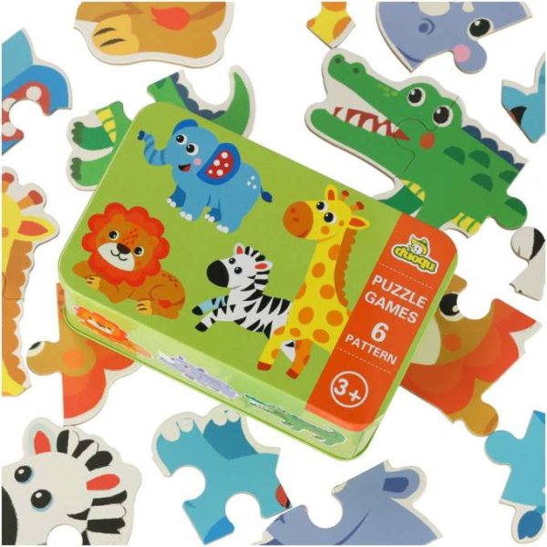 Pussel Safari Djur i Plåtask 25 Bitar 6 Motiv Pussel Safari Djur i Plåtask 25 Bitar 6 Motiv