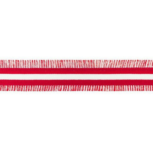 Bort/kantbånd med frynser - Stribet - Rød - Rand, Bånd & dekorationsbånd, Tekstilbånd & snor