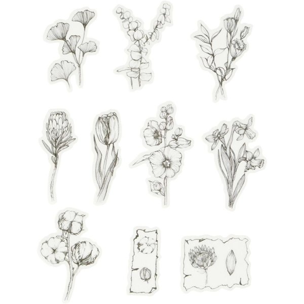 Washi-klistermærker sort/hvide blomster 30-50 mm 30 stk. Washi-klistermærker sort/hvide blomster 30-50 mm 30 stk.