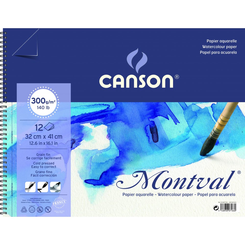 Canson Montval 300 g Fin - 32x41 cm - Akvarelpapir, Blok