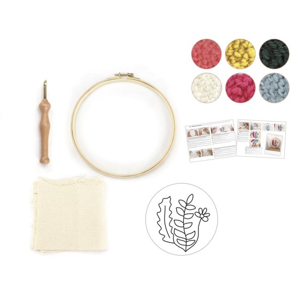 Punch needle-kit med v�xtmotiv, 20 cm