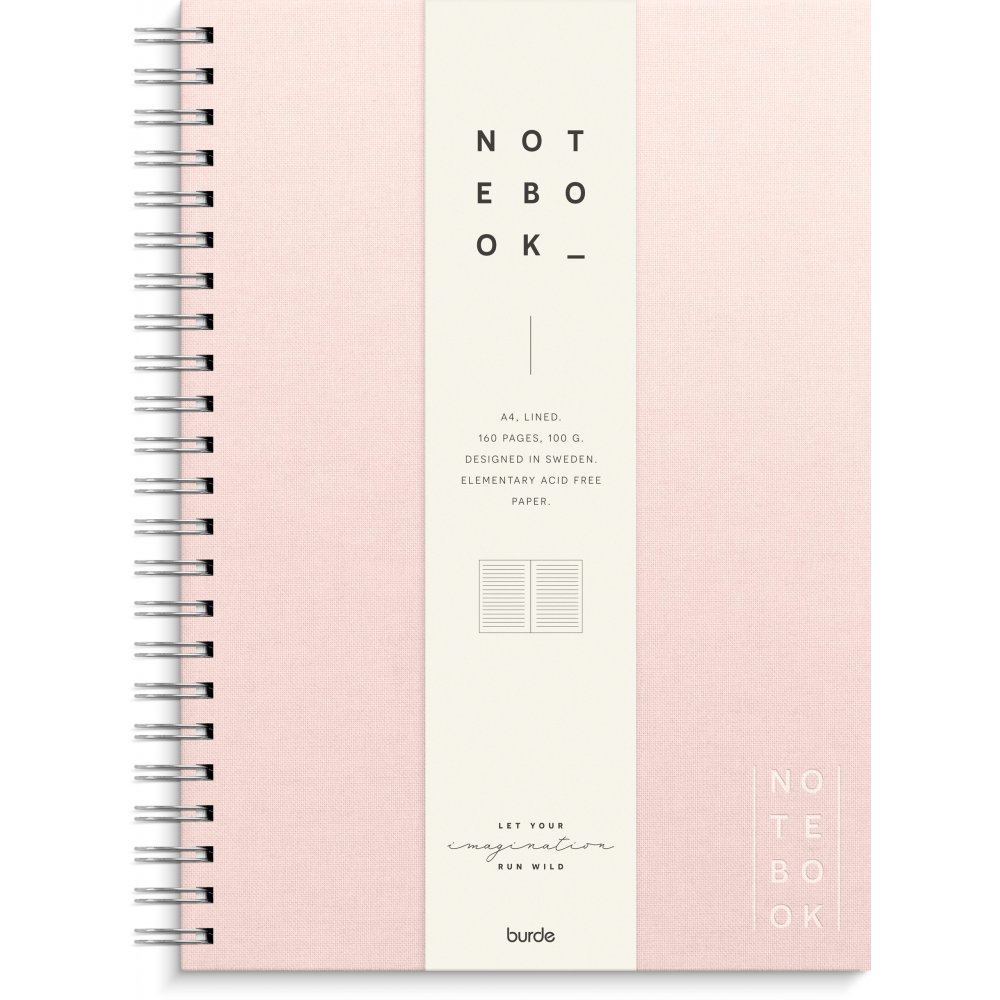 Notesbog - Tekstil - Pink - Foret A4 - Notesbøger, Kontorartikler