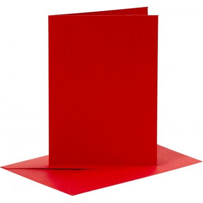 Kort og kuverter - rde - 11,5 x 16,5 cm - 6 st