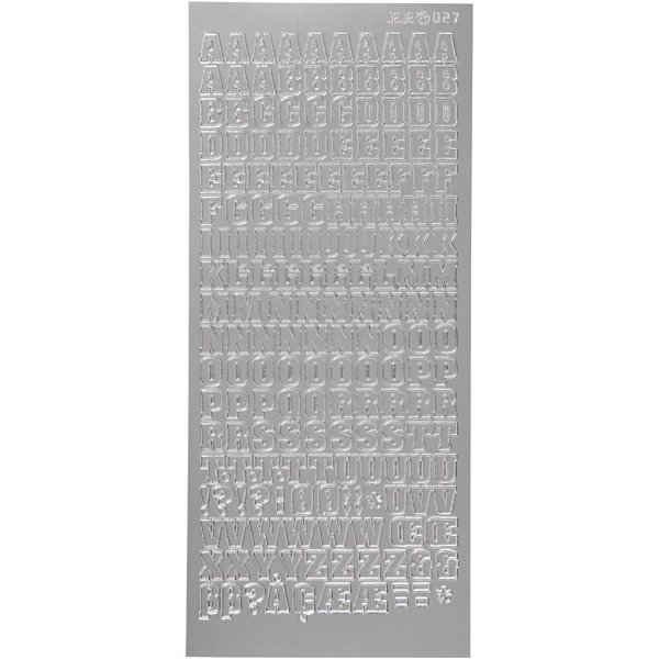 Klistermærker bogstaver 10x23 cm sølv - 1 ark Klistermærker bogstaver 10x23 cm sølv - 1 ark