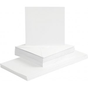 Kort og kuverter - hvide 16 x 16 cm - 50 st