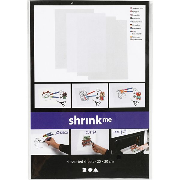 Krympplastark - Blank transparent - matt transparenta - Mattvit - 4 ark Krympplastark - Blank transparent - matt transparenta - Mattvit - 4 ark