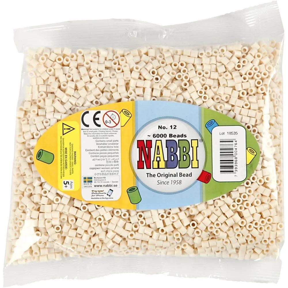 NABBI Tube perler - Lys beige (32251) - 6000 stk - Rørperler, Perler & perleplader, Håndværk