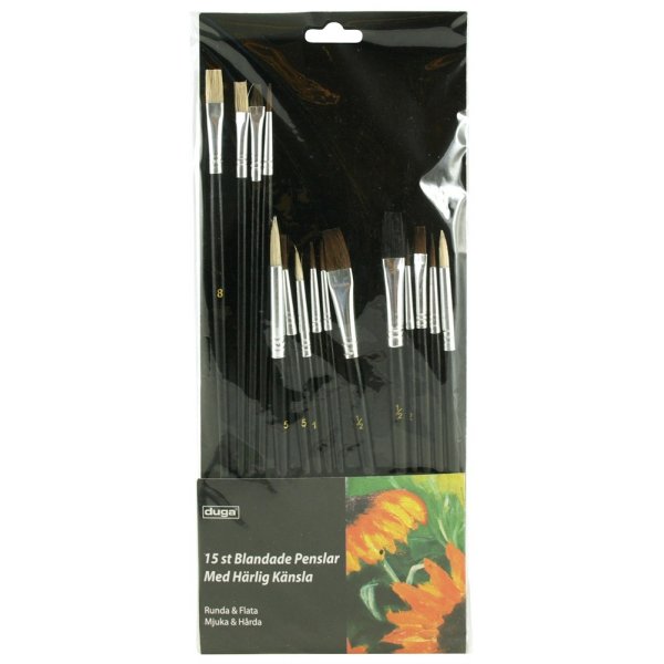 Blandede kunstnerpensler 15 stk.