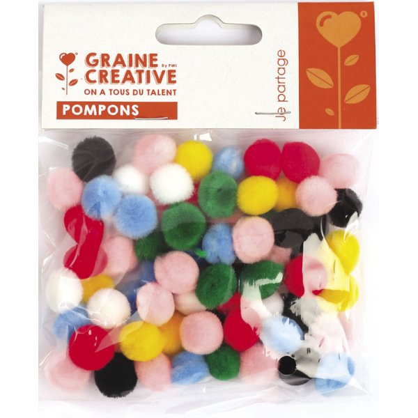 Pomponer i blandade färger, 10 mm, 65-pack Pomponer i blandade färger, 10 mm, 65-pack