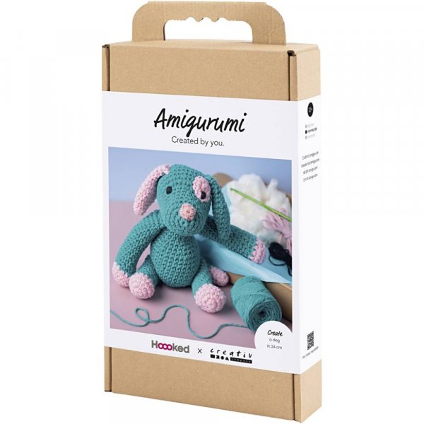 DIY-s�t amigurumi hvalp pastelrosa og m�rk turkis - 1 pakke.