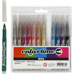 Colortime Glittertusch - mixade frger - 2 mm - 12 st