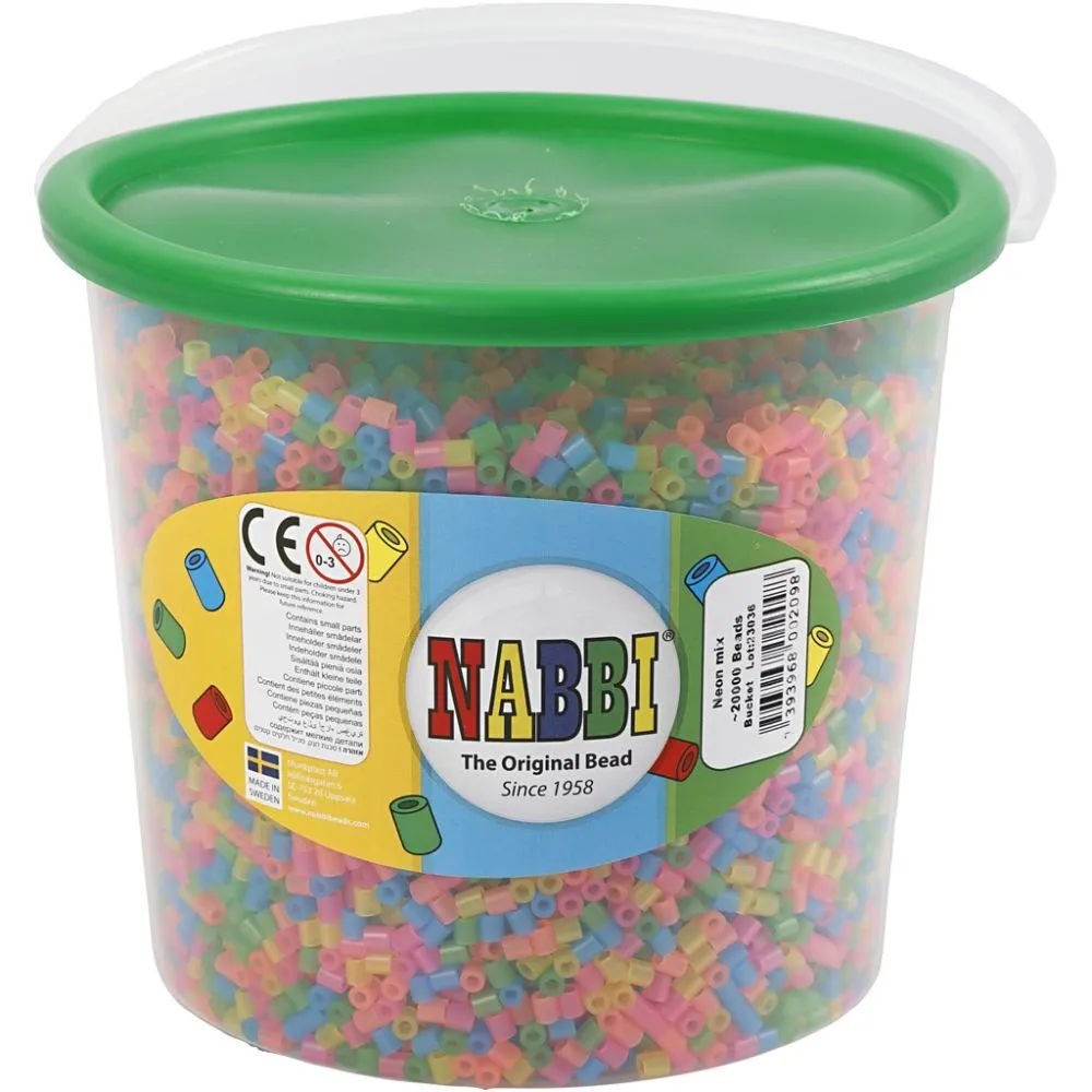 NABBI Tube perler - Neon farver - 20000 stk - Rørperler, Perler & perleplader, Håndværk