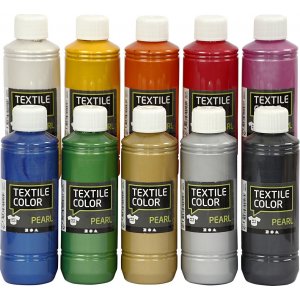 Tekstilfarve - blandede farver - perlemor - 10 x 250 ml