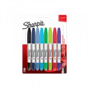 Fiberpennest Sharpie Twintip - Permanent tusch - Assorterede farver - 8 stk