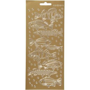 Klisterm�rker fisk 10x23 cm Guld - 1 ark