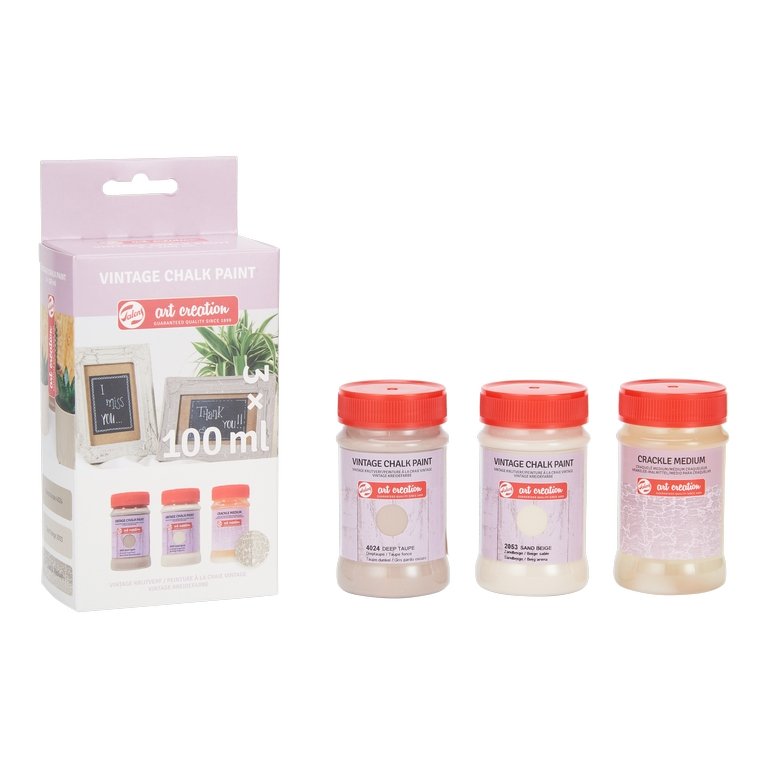 Vintage Kridtfarvesæt 3x100 ml - Beiges Crackle - Universalfarve, Hobbyfarve