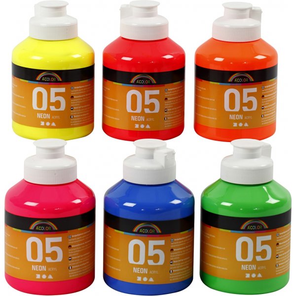 Skolfärg - Akryl - Neon - neonfärger - 6 x 500 ml Skolfärg - Akryl - Neon - neonfärger - 6 x 500 ml