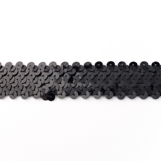 Bort/kantbånd med pailletter - Stretch 30 mm - Sort - Rand, Bånd & dekorationsbånd, Tekstilbånd & snor