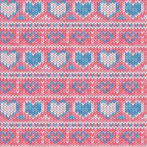 Mnstret strikkeplagg 150 cm - Strikket hjerte bl og hvit rosa