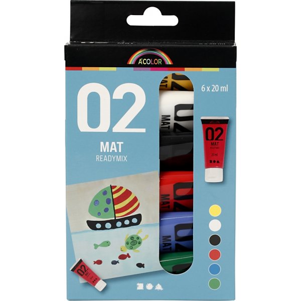 Skolfärg - Akryl - standardfärger - matt - 6 x 20 ml Skolfärg - Akryl - standardfärger - matt - 6 x 20 ml