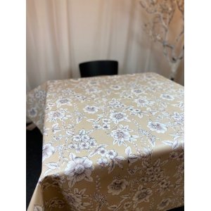 Vaxduk blommor p� beige botten 140 cm