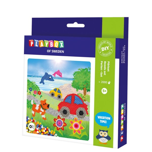 P�rlset hund, bil, fisk och blomma